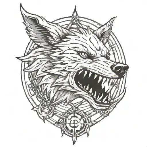 The Great Wolf Fenrir Devouring The Sun In Chains