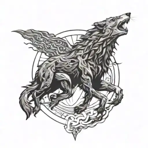 The Great Wolf Fenrir Devouring The Sun With A Body