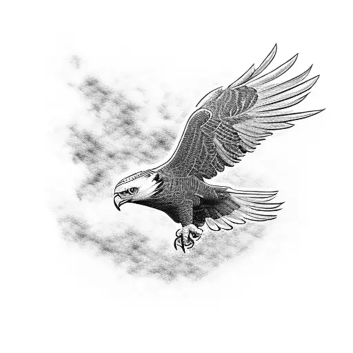 A Blackwork Tattoo Of An American Eagle Flying Over A Peterbilt Truck