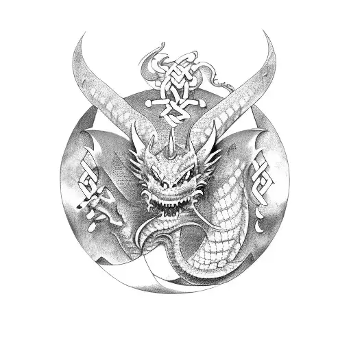 Dragon With Viking Simbols