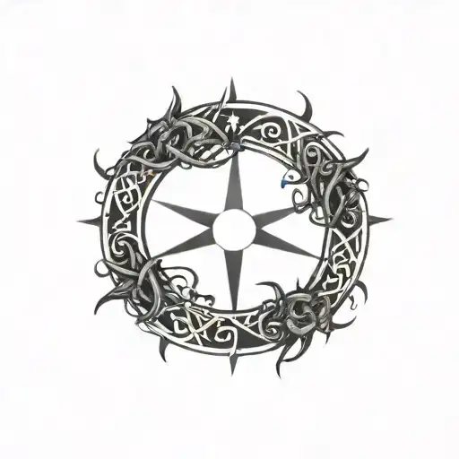 Sun Wheel With Swords Crossed Vines
