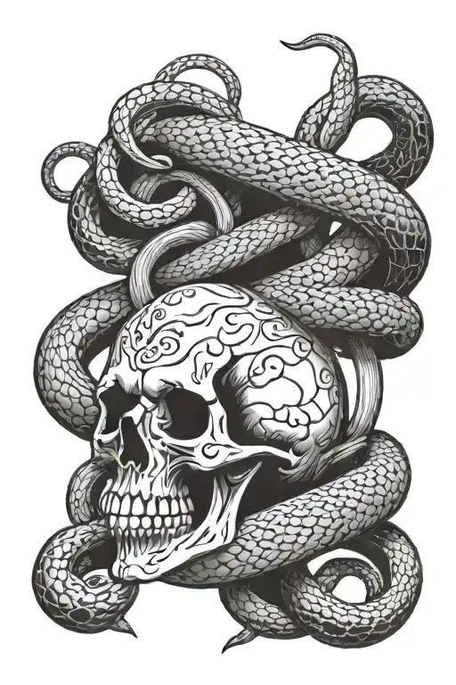 Skull And Snake Intertwined