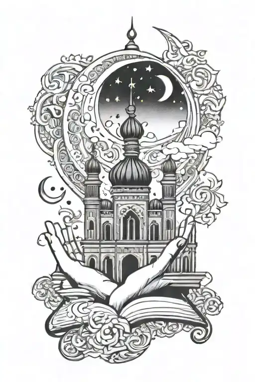 Holding A Quran With A Mosque And A Crescent Moon