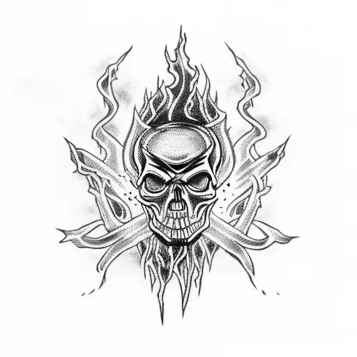 Skull And Cross Bones With Lightning And Fire Tornado
