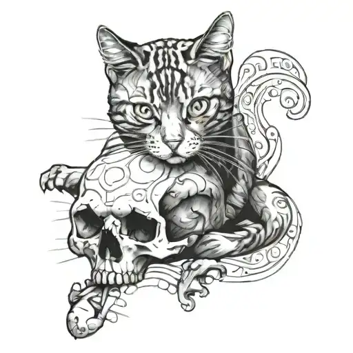 A Cat Playing With A Skull