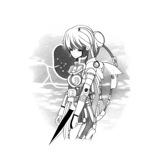 A Futuristic Anime Character Hiking Through A Technologically Advanced Forest