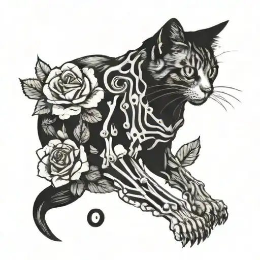 Cat Skeleton In Roses