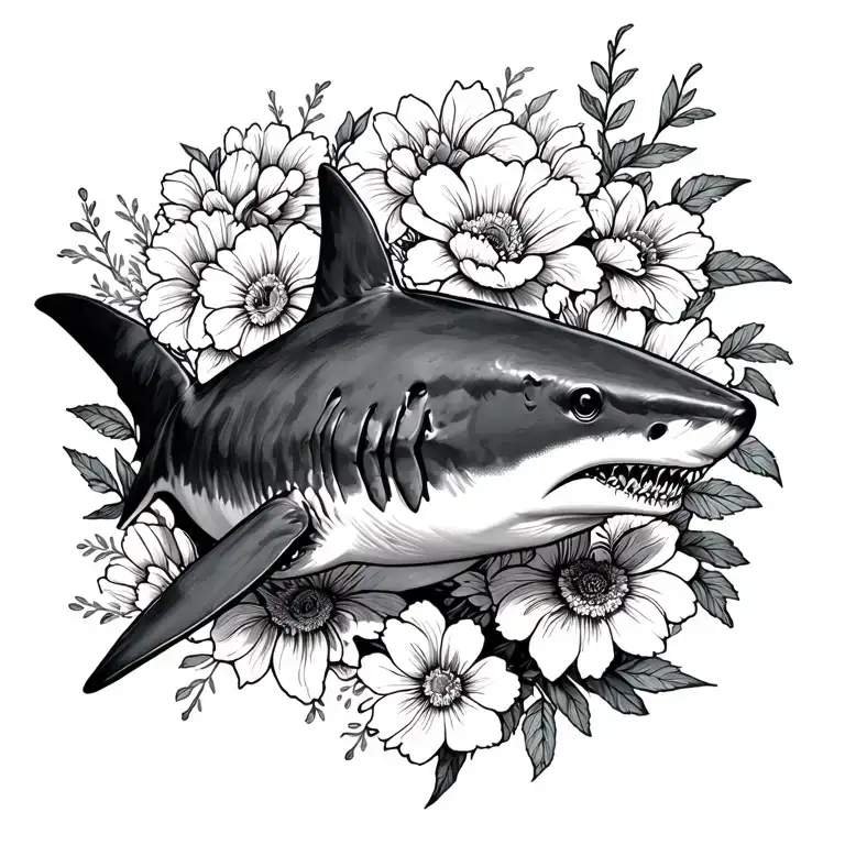 Shark Surrounded By Flowers