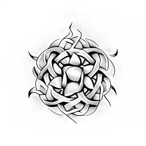 Metal Flower Bouquet With Fire In The Background Surrounded By Celtic Knots