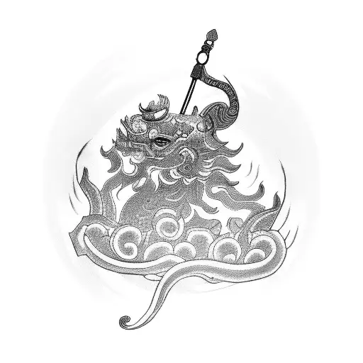 Design A Tattoo Showcasing The Chinese Ancient God Of Protection Surrounded By Foodogs