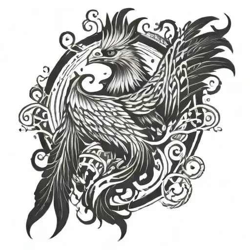 A Phoenix Rising From A Fiery Pan With Culinary Tools In Its Talons