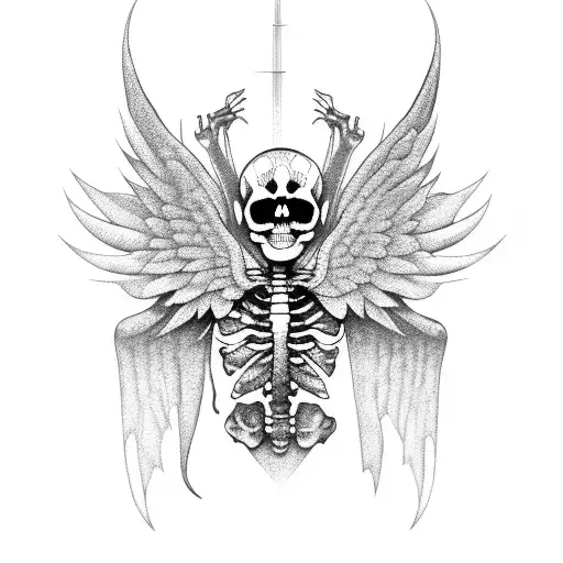 Praying Skeleton With Wings