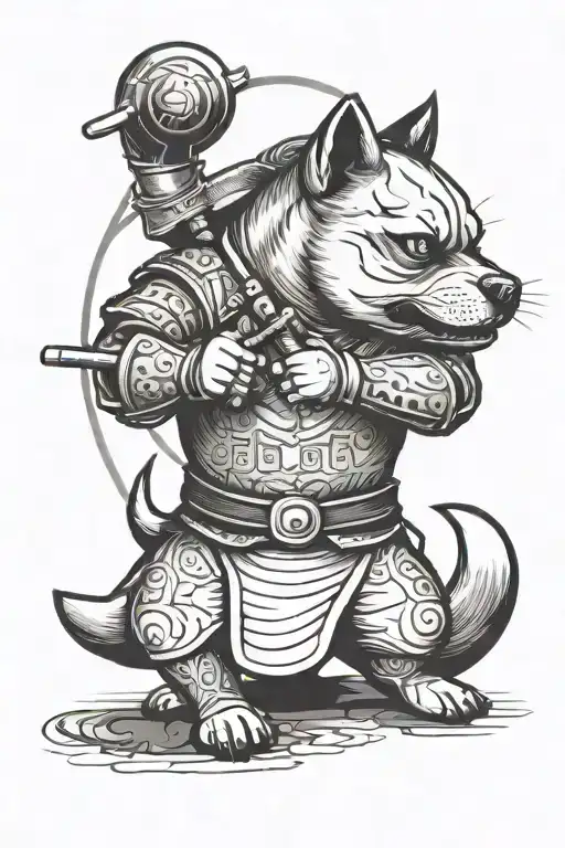 Samurai Shiba Inu Fighting A Gladiator Pug
