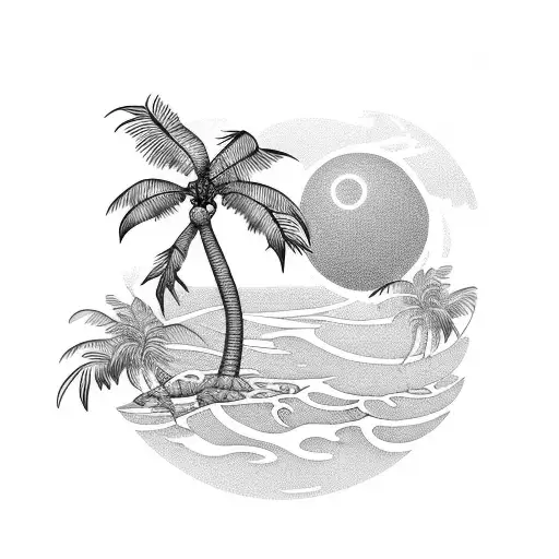 Palm Tree With Clamshells Sea Sun