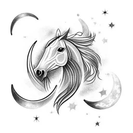 A Crescent Moon And Stars Forming The Shape Of A Horse's Head