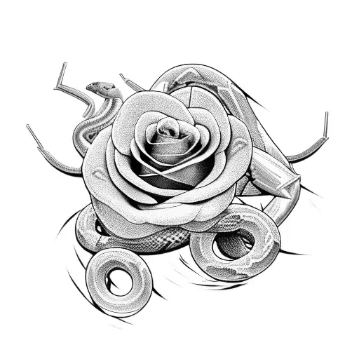 Snake With Roses And Guns
