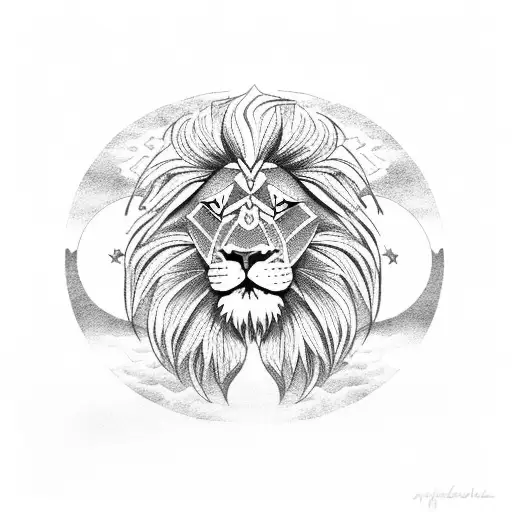 Lion With Eagle And Clouds And Moon