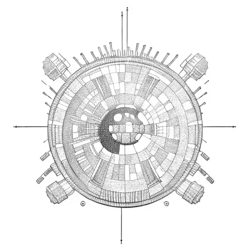 A Blackwork Tattoo Of The Death Star Surrounded By Medical Instruments