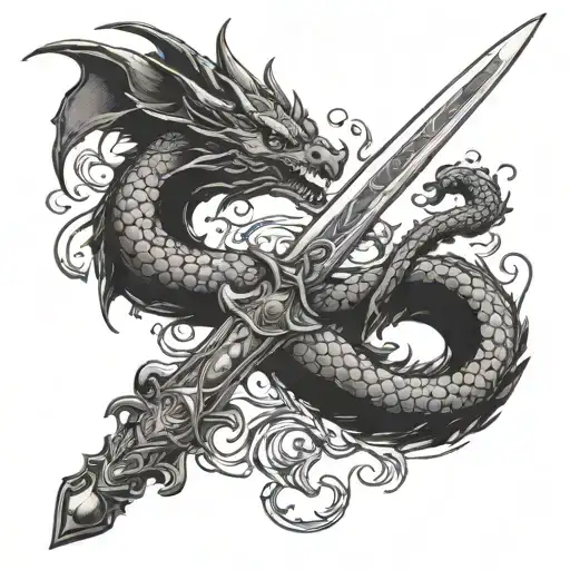 Incorporate A Detailed Medieval Sword With A Menacing Dragon Wrapped Around It