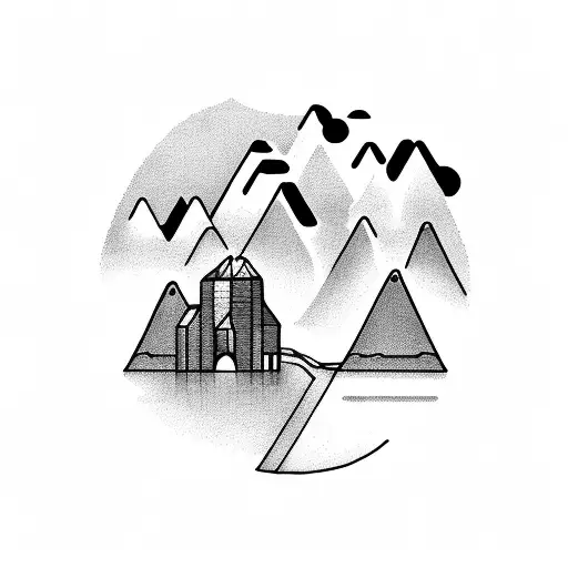 Line With A Mountain Plus A Building Nice Style