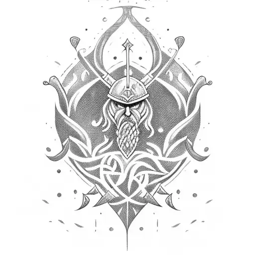 A Fierce Viking Warrior Swimming In The Deep Sea