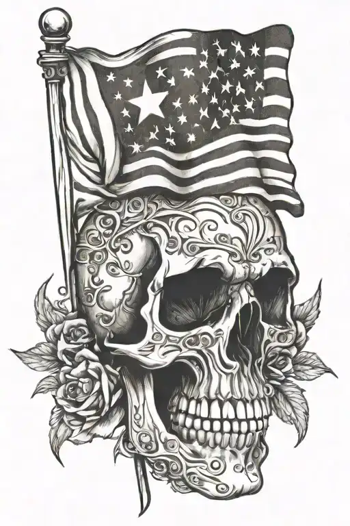 Skull And Flag Intertwined