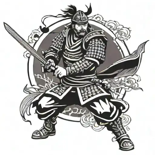 A Modern Interpretation Of A Samurai Warrior In A Traditional Japanese Art Style