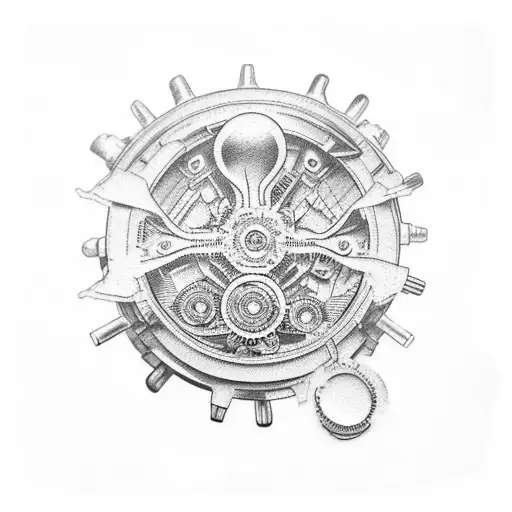 A Detailed Tattoo Of A Car Engine With Intricate Gears And Pistons