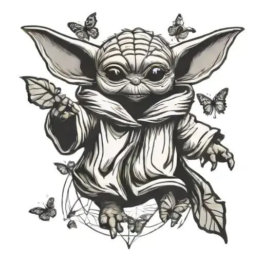 Baby Yoda Trying To Catch Butterflies Flying
