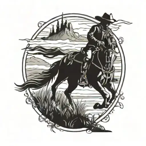 A Silhouette Of A Cowboy On Horseback Herding Cattle