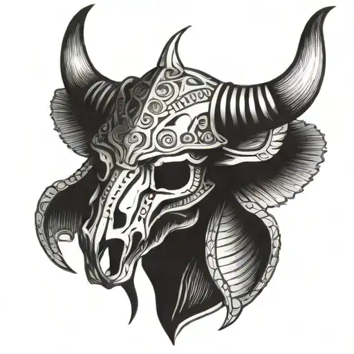 Bull Skull Wearing Gladiator Helmet