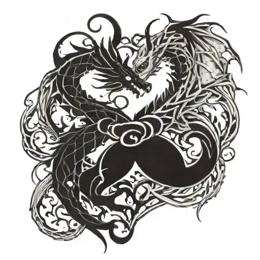 Twin Fantasy Dragons Intertwine Heart Shaped