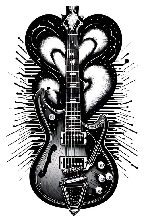 Guitar Electronic Schematic Connected To A Heart With Soundwaves
