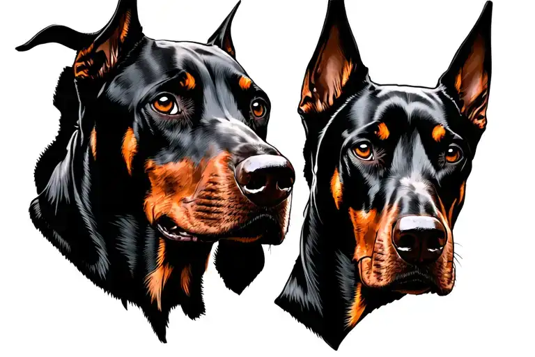 2 Doberman Dog Head