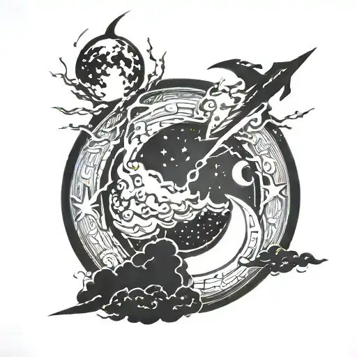 Moon And Lightning Bolt