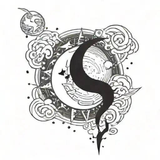 Moon And Lightning Bolt With An M And W Shape