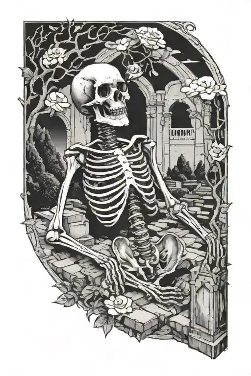 A Skeleton Overlooking The Cemetery From Above