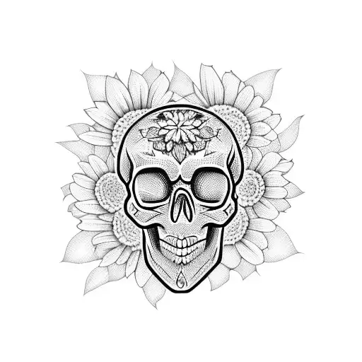 Skull Surrounded By Daisies