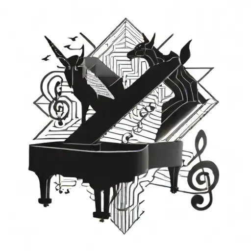 A Geometric Design Incorporating Musical Notes And Animal Silhouettes