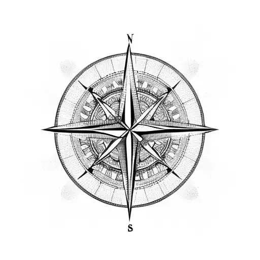 A Compass Rose Surrounded By A Tribal Pattern
