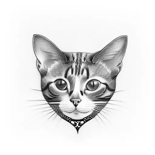 A Delicate Pretty Tattoo Of A Cat Wearing A Lace Collar With A Heart And Bow