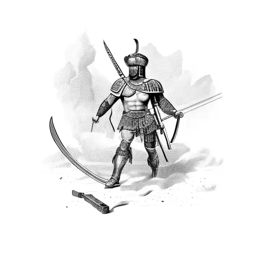 Ancient Roman Gladiator Holding A Shotgun