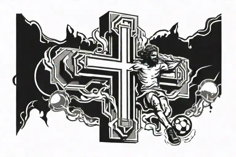 Jesus Cross Plus Football Logo Related Tatoo Design