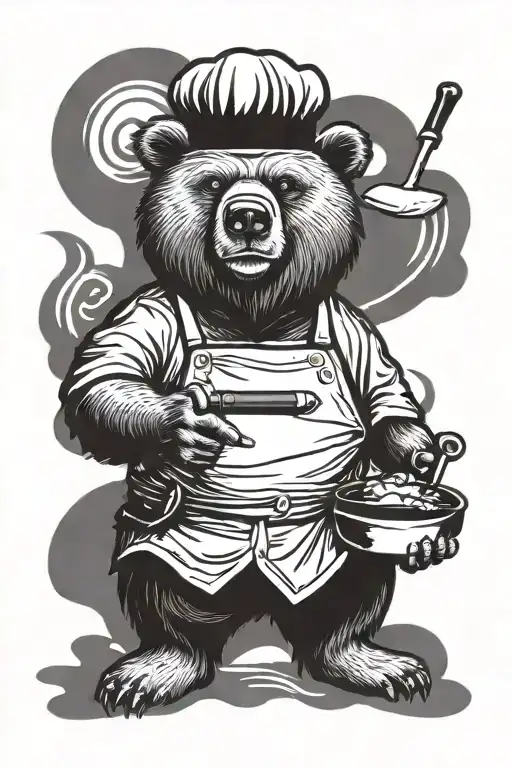 Chef Bear Holding Pan And Knife With Cigaratte