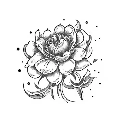 A Detailed Blackwork Tattoo Of A Vintage Car Driving Through A Field Of Vibrant Flowers
