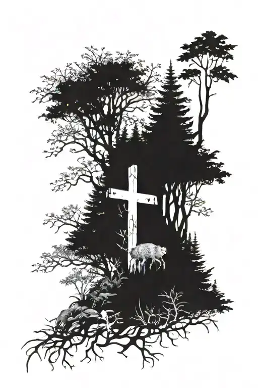 Forest Scene With Cross