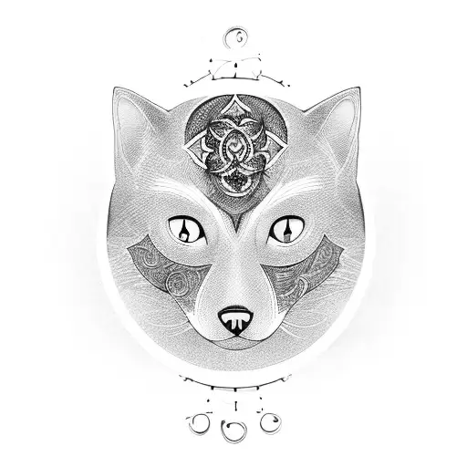 A Blackwork Tattoo Of A Cat And Wolf Intertwined In A Yin-yang Symbol