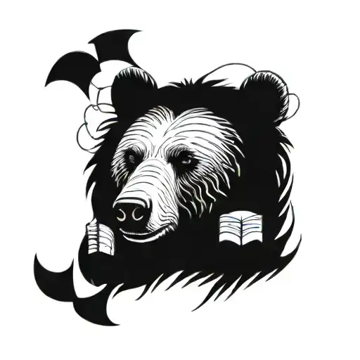 Bear Head Profile Holding Open Book Surrounded
