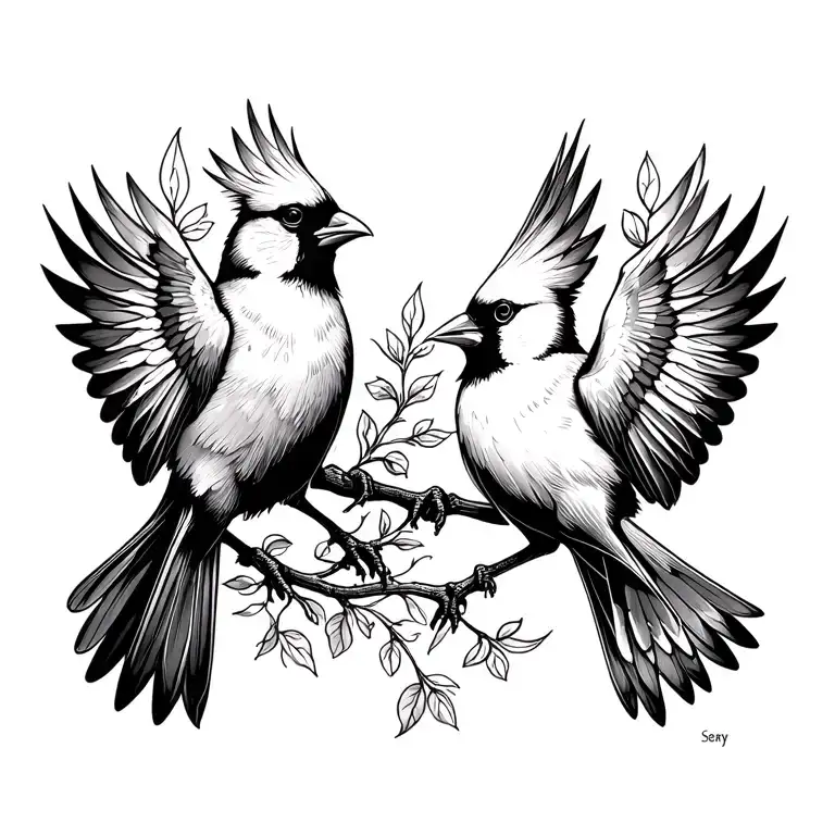 Two Cardinals Flying Towards Each Other