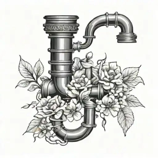 An Intricate Design Of Water Pipes Intertwined With Flowers And Leaves